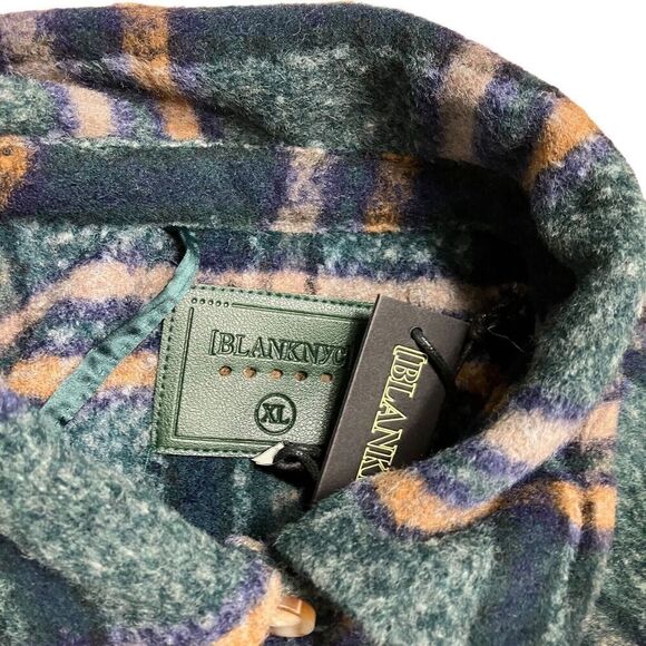 Blank NYC Jacket Women’s XL Green Plaid Shacket Fringe Button Down Pockets - Picture 4 of 16